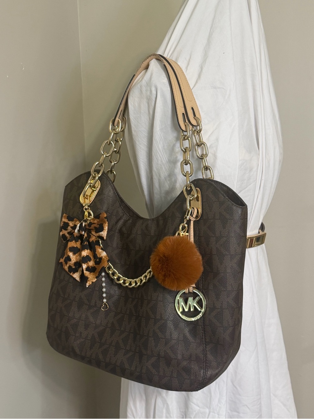 Michael Kors Lily Chain Brown Monogram Shoulder Bag